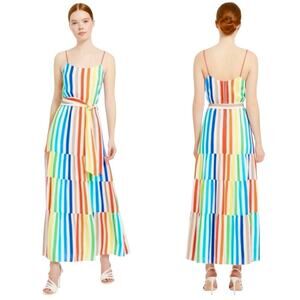 Alice & Olivia Dress Janan Rainbow Striped Maxi Belted Sleeveless Maximalist 8